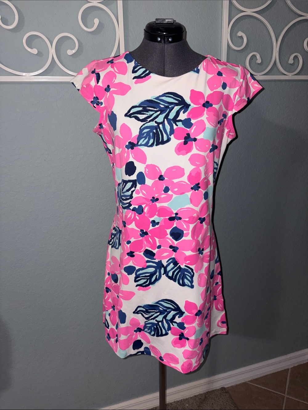 Mahi Gold Pink Floral cap sleeve stretchy Dress